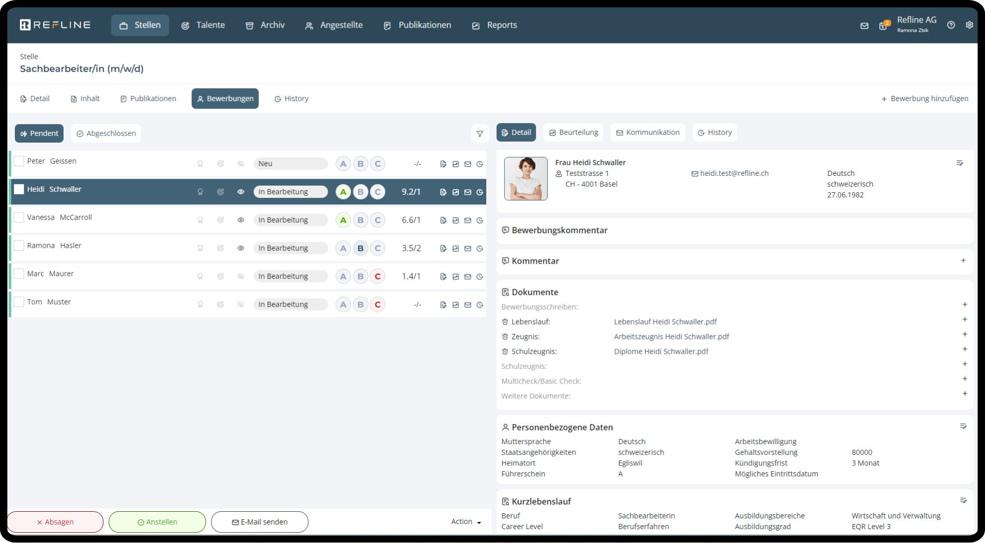 Refline recruiting software on a desktop computer