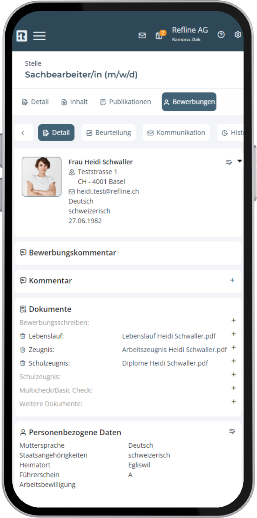 Refline mobile app interface